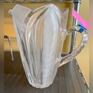 Vintage Tulip Design Etched Cut Crystal and Frosted Pitcher
